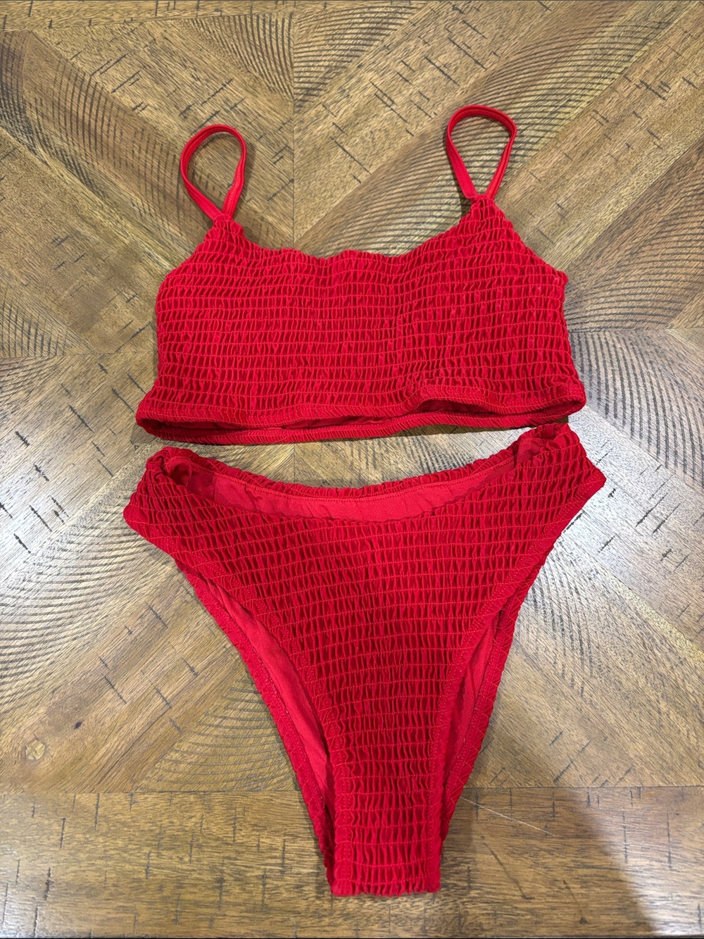 Red Smocked Bandeau Bikini Set - Women Intimates & Sleepwear